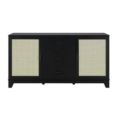 Manhattan Comfort Sheridan 59.05 Modern Cane Sideboard with Adjustable Shelves in Black Manhattan Comfort Sheridan 59.05 Modern Cane Sideboard with Adjustable Shelves in Black