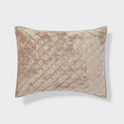 Standard Luxe Diamond Stitch Velvet Quilt Pillow Sham Light Brown - Threshold: Recycled Polyester, OEKO-TEX Certified, No Flange