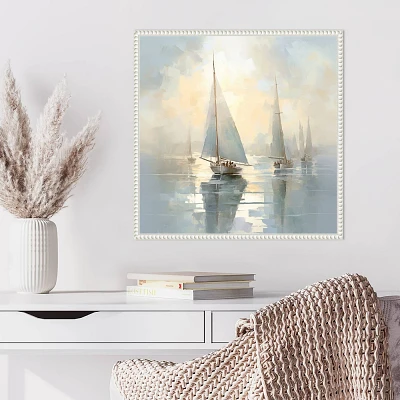 Amanti Art 22x22 Silent Sailing Boats I by Steve Hunziker Framed Canvas Wall Art Print: Nautical Decor, Polystyrene Frame