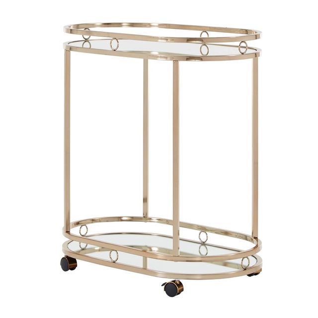 Bartram Oval Bar Cart Champagne Gold - Inspire Q: Mirrored Shelves, Mobile, Modern Style