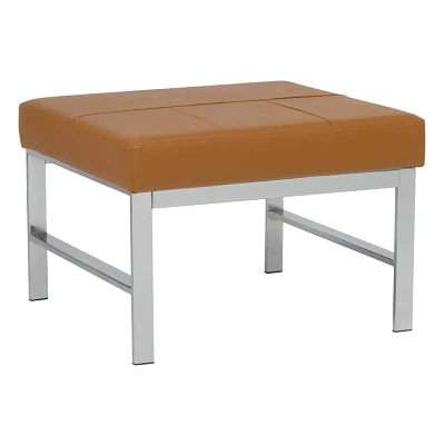 studio designs Atlas Mid Century Modern Square Ottoman Blended Leather Caramel