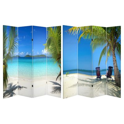 Ocean Scene Double Sided Room Divider - Oriental Furniture: Privacy Screen, Beach Partition, No Assembly Required