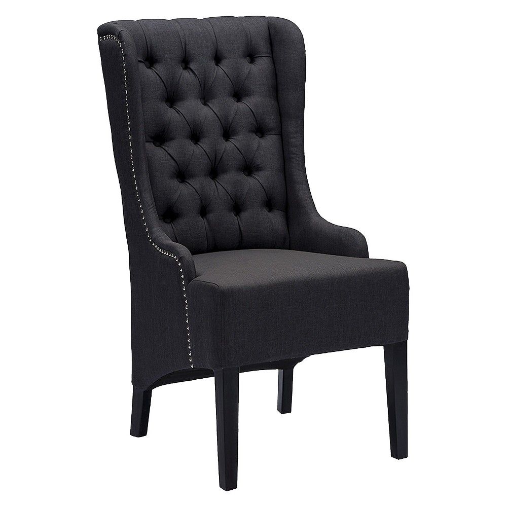 Baxton Studio Vincent Grey Linen Button-Tufted Chair with Silver Nail heads Trim