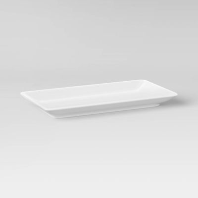 Rectangle Serving Tray 12.2x6.46 Porcelain - Threshold: White Glazed Food Platter, Microwave & Dishwasher-Safe