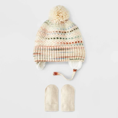 Baby Striped Pom Hat and Mitten Set