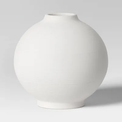 Ceramic Round Textured Vase White - Threshold: Elegant Bud Vase for Tabletop, Spot Clean, 7.75 Height