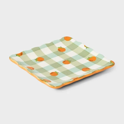 Orange and Gingham Print Ceramic Jewelry Tray - A New Day /Orange/White