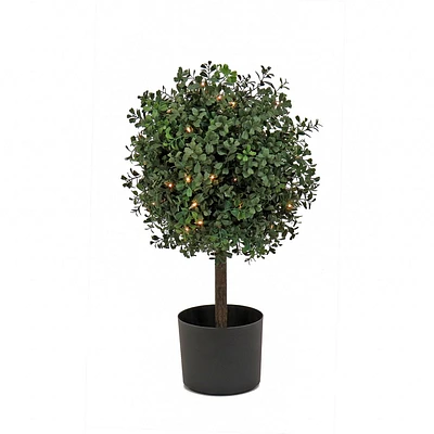 National Tree Company 24 Pre-Lit Boxwood Single Ball Topiary in Nursery Pot Artificial Tree: Faux Plant Decor, No Assembly Required