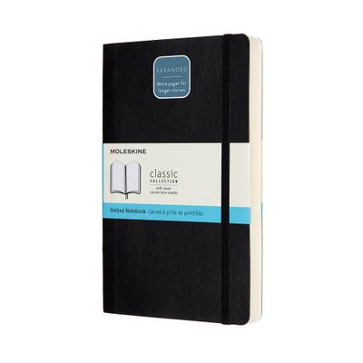 Moleskine Dot Notebook Expanded LG Soft Cover Black: Undated Journal, 400 Pages, Elastic Closure, FSC Certified