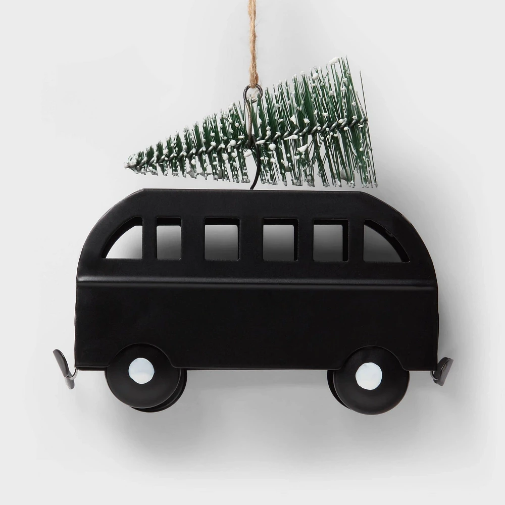 Metal Van with Bottle Brush Tree Christmas Tree Ornament Black - Wondershop