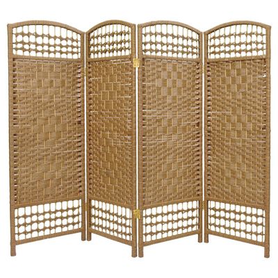 4 ft. Tall Fiber Weave Room Divider - Natural (4 Panels) - Oriental Furniture: Hardwood Frame, No Assembly Required