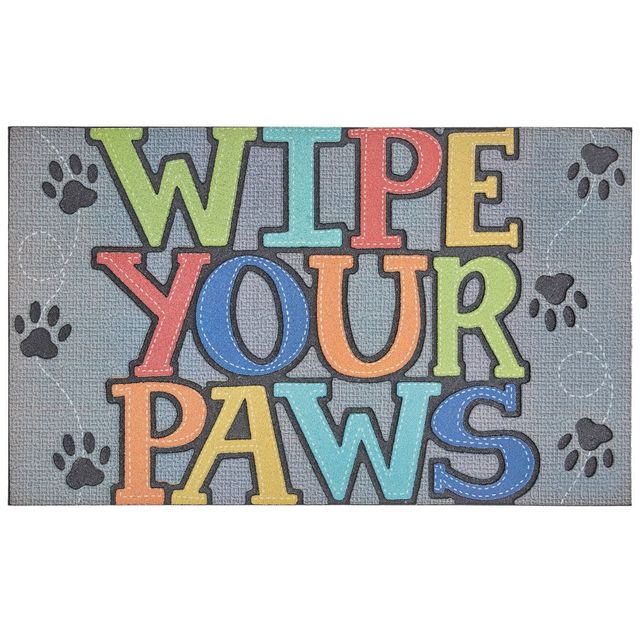 16x26 Wipe Your Paws Paw Stitch Doorscapes Mat Gray - Mohawk