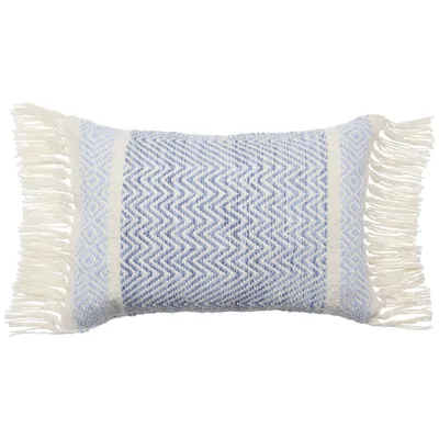 16x24 Oversized Indoor & Outdoor Vibe by Iker Chevron Lumbar Pillow Cover - Jaipur Living: Woven Texture, Tasseled Trim