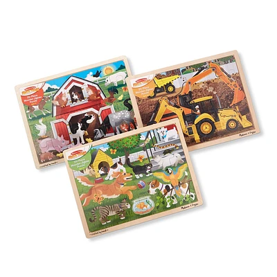 Melissa & Doug Jigsaw Puzzle 3pc Bundle Farm and Construction and Pets