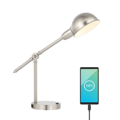 20.25 Curtis Vintage Industrial Iron Adjustable Dome Shade Task Lamp with USB Charging Port (Includes LED Light Bulb