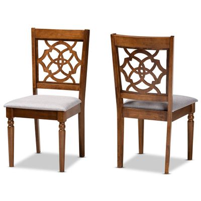 2pc Renaud Fabric and Wood Dining Chairs Set Gray/Walnut/Brown - Baxton Studio