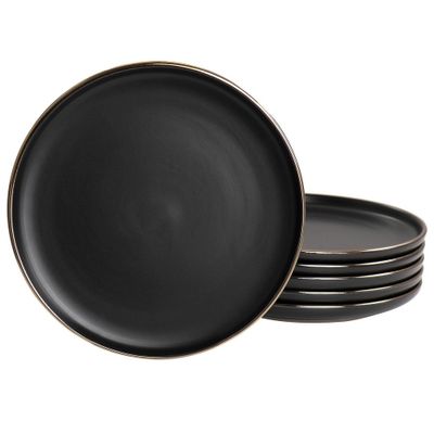 6pc Paul Stoneware Salad Plate Set with Rim Matte Black/Gold - Elama