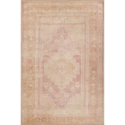 Momeni  Luna Camilia Medallion Handtufted Runner Rug Pink: Classic Pattern, Low Pile, Indoor Use, Cotton & Latex Backing