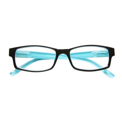ICU Eyewear Berryessa Large Black with Turquoise Interior Reading Glasses +2.50