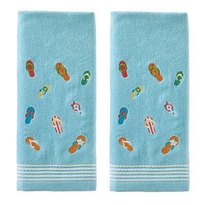 2pc Flip Flop on Hand Towel Set Blue - SKL Home: Cotton Dobby Velour, Bathroom Towel Pair, Machine Washable