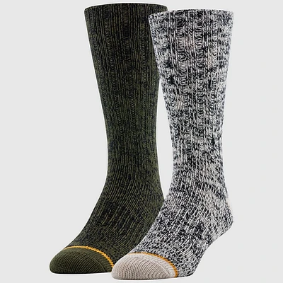 Signature Gold by Goldtoe Men Rag Crew Camp Sock 2pk - White-Black/Olive 6-12