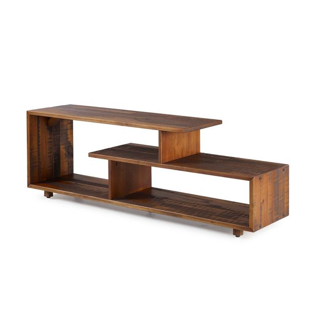 Rustic Modern Solid Wood TV Stand for TVs up to 50 Amber - Saracina Home: Pine Media Console with Open Shelves