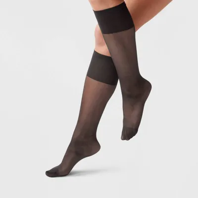Womens Sheer Fashion Knee Highs - A New Day Black One Size Fits Most