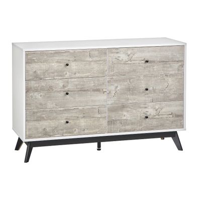 Crislana Mid-Century Modern 6 Drawer Dresser Gray/White - Buylateral: MDF Storage, Laminated Surface, Anti-Tip