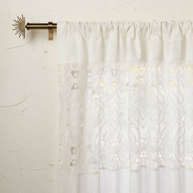 50x84 Sheer Banded Geo Macrame Window Curtain Panel White - Opalhouse designed with Jungalow