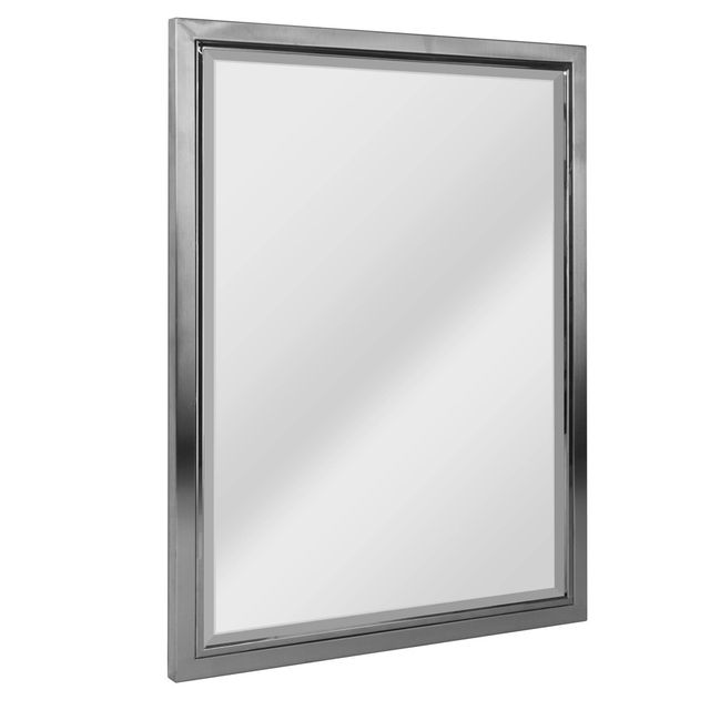 24 x 30 Classic Brushed Mirror Nickel/Chrome - Head West: Transitional Beveled, Wall Mount, Metal Frame