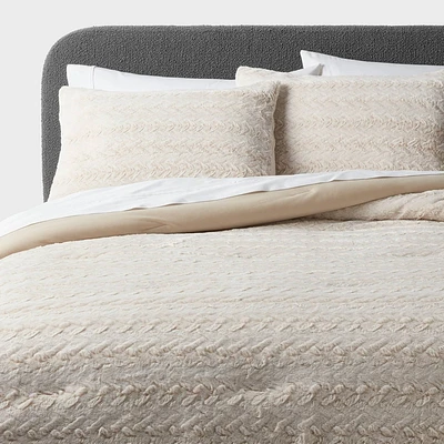 Textured Faux Fur Comforter and Sham Set Khaki