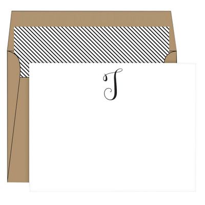 10ct T Monogram Die Cut Social Set Collections White: Stationery Set, Monogrammed Note Cards, Invitations