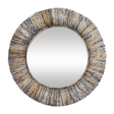 Coastal Teak Wood Wall Mirror with Coiled Frame Gray - Olivia & May