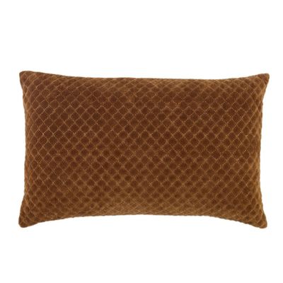 13x21 Oversize Rawlings Trellis Poly Filled Lumbar Throw Pillow Brown - Jaipur Living: Art Deco Embroidered, Cotton Velvet, Indoor Decor