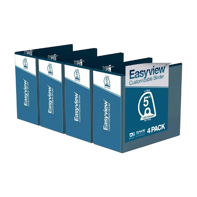 Easyview 4pk 5 Premium Angled Customized View D-Ring Binders White 