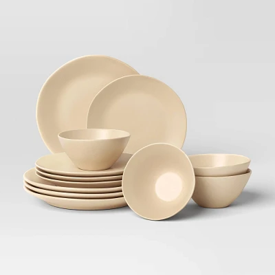 12pc Aralia Organic Coupe Dinnerware Set Beige - Threshold