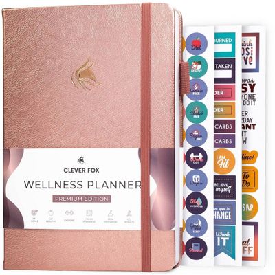 Undated Wellness Planner 6Months Weekly/Daily 8x5.5 Rose Gold - Clever Fox: Faux Leather Pocket Planner, Adult Stationery