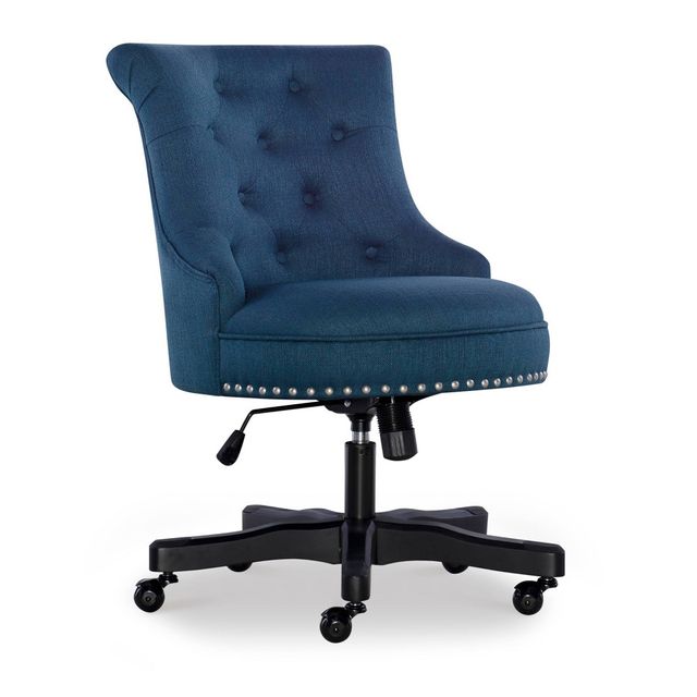 Sinclair Traditional Tufted Wood Base Swivel Azure Office Chair  - Linon