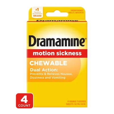 Dramamine Motion Sickness Relief Tablets for Nausea, Dizziness & Vomiting - Orange - 4ct