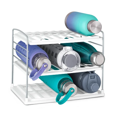 YouCopia UpSpace 3 Shelf Bottle Organizer: Water Bottle Storage Rack, Multi-Compartment, Non-Slip, Freestanding, White