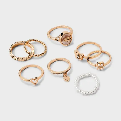 Heart and Flower Ring Set 8pc - Wild Fable Gold