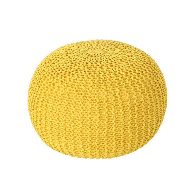 Abena Modern Knitted Cotton Round Pouf  - Christopher Knight Home: Bohemian Style Footstool, No Assembly Required