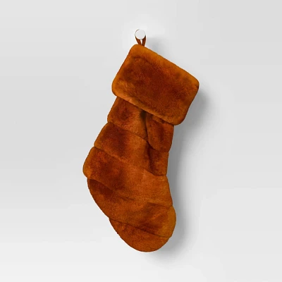 Christmas Channeled Faux Fur Stocking Brown - Threshold