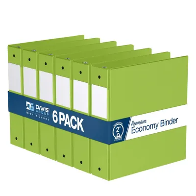 Premium Economy 2 Round Ring Binder 6pk Lime Green: Davis Group, Hard Cover, 400 Sheet Capacity, 2 Pockets