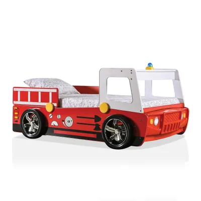 Twin Kamphora Fire Truck Engine Youth Kids Bed - Red - miBasics