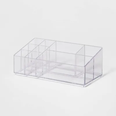 Bathroom Plastic 9 Slot Mixed Cosmetic Organizer Clear - Brightroom: Makeup & Vanity Organizer Tray for Bathroom Countertop