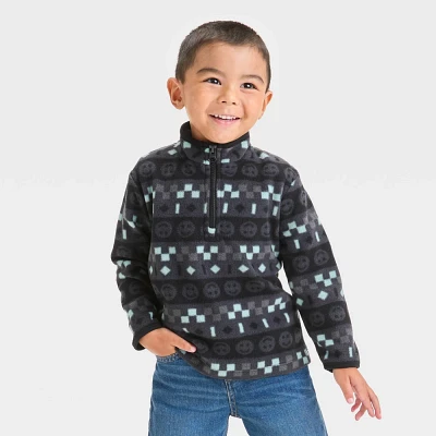 Toddler Boys Smiley Printed Zip-Up Microfleece Pullover Sweatshirt