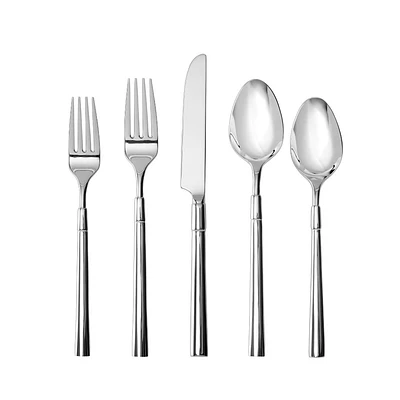 Fortessa Tableware Solutions 5pc Lloyd Flatware Set: 18/10 Stainless Steel, Traditional Style, Dishwasher-Safe, Silver