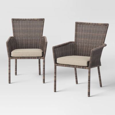 Monroe 2pk Patio Stack Dining Chairs - Tan - Threshold: All-Weather Wicker, No Assembly Required