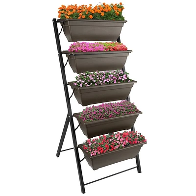 Pure Garden 5pc Raised Garden Beds Rectangular Steel Outdoor Planter Boxes Includes 5 Planter Pots with Rack  27x21.75x48